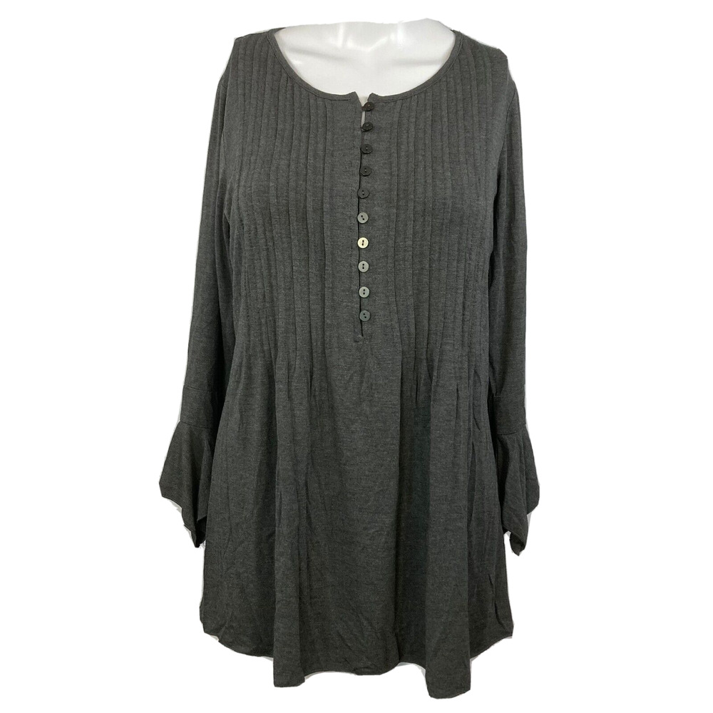 Laurie Felt Shirt Womens Sz XXS Gray‎ Bamboo Pin Tuck Button Flowy Bell Sleeve